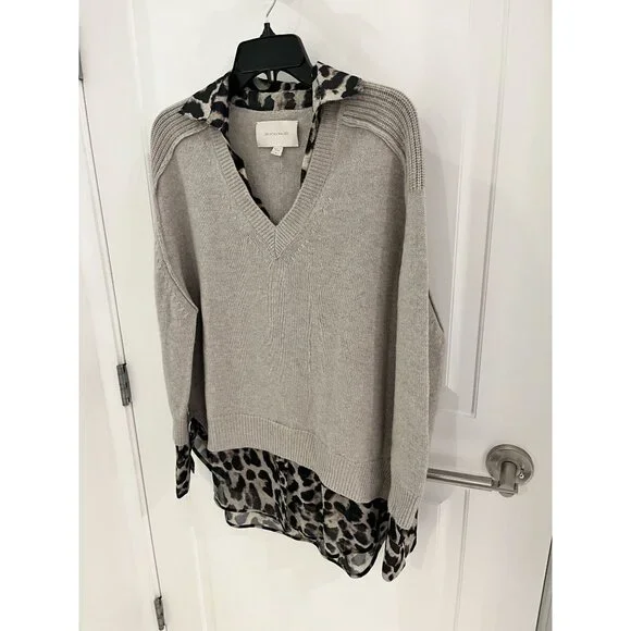 BROUCHU WALKER Layered Leopard Animal Print Sweater Sz LARGE Cashmere Wool - Picture 5 of 9